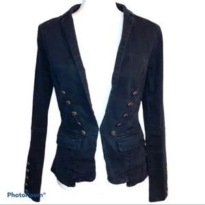Free People Jacket Military Band Blazer Buttons Distressed Black Extra Small XS